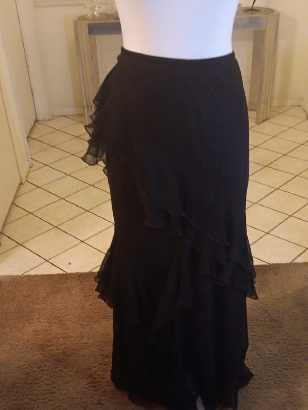 Black Ruffle Maxi Skirt for Women Lined And Beaded Bottom